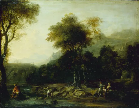 Alexander Thiele, Flusslandschaft mit Fischern