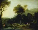 Alexander Thiele, Flusslandschaft mit Fischern
