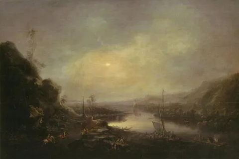 Alexander Thiele, View of the river Elbe at Sörnenwitz with the sun rising in the frosty morning