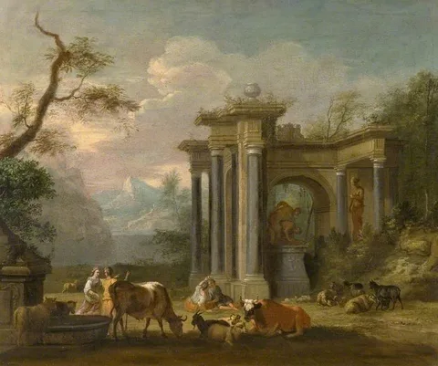Dirk Dalens, Ruins with Figures and Cattle