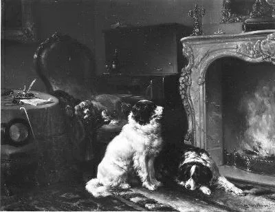 Wouterus I Verschuur, Hounds resting by a hearth