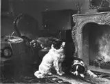 Wouterus I Verschuur, Hounds resting by a hearth