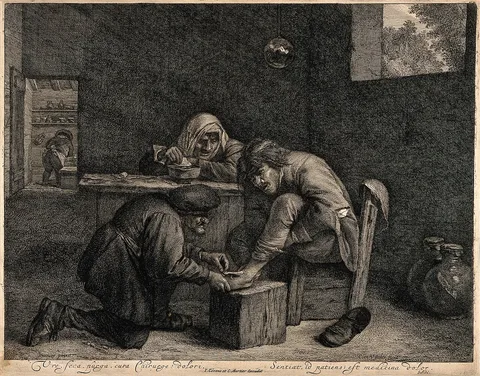Cornelius Visscher, A surgeon treating the foot of a male patient