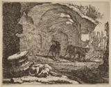 Joannes Fijt, Four Dogs, One Sleeping beside a Capital