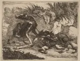 Joannes Fijt, Two Greyhounds, Leashed and Facing Opposite Directions