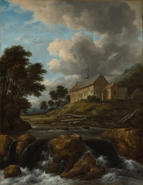Jacob van Ruysdael, Landscape with a Church by a Torrent
