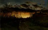Edward Bannister, Untitled (sunset with quarter moon and farmhouse)