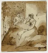Richard Westall R.A., Two Women Conversing Near House