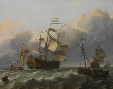 Ludolf Backhuyzen, A Dutch Flagship with a Yacht Under Her Stern