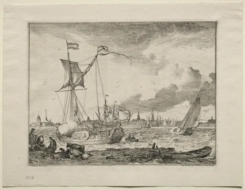 Ludolf Backhuyzen, View of Amsterdam with Ships in Foreground
