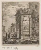 Johann Franciscus Ermels, Twee mannen naast de ruïne van een poort in Rome