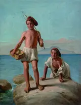 Constantin Hansen, Two boys from Naples on a stone near the Mediterranean.