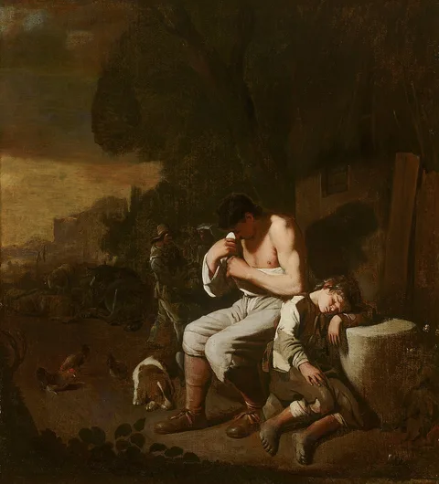 Michael Sweerts, A Sleeping Boy and a Man Removing Fleas from Himself