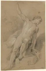 Louis de Boullongne, the younger, Male Nude Seated on Rocks