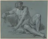Louis de Boullongne, the younger, Male Nude Seated on the Ground