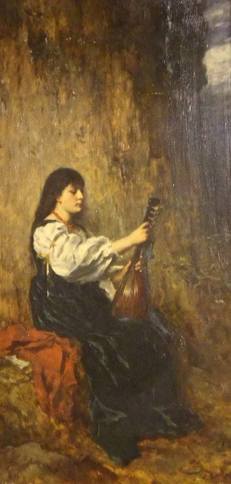 Hermann August Philips, Girl Seated with Mandolin