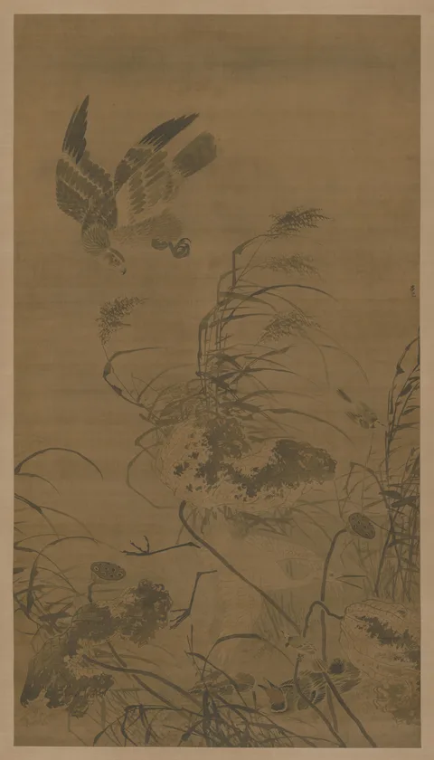 Lü Ji, A Hawk Attacking an Egret Among Withered Lotus
