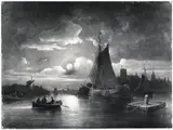 Josef Magnus Stack, Dutch View of a Town by Moonlight