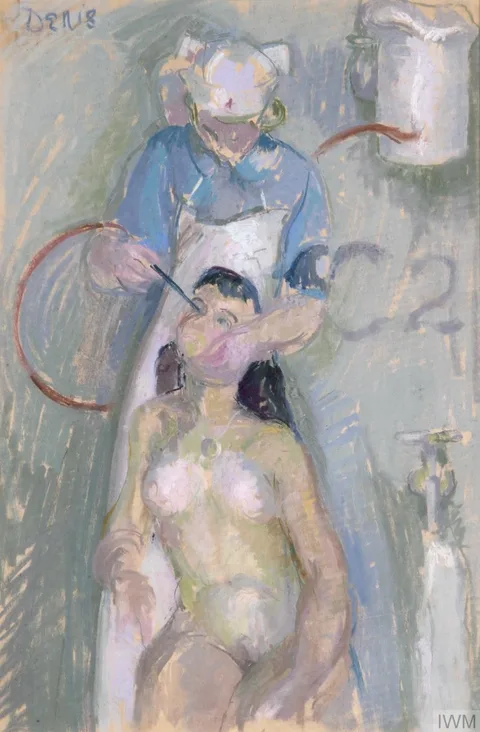 Denis Mathews, An Impression of a Gas Cleansing Exercise at a First Aid Post: Eye Irritation