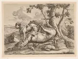 Johann Georg Waxschlunger, Staande jachthond en jachtbuit met hert en vogels