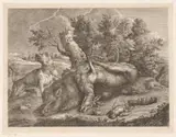 Johann Georg Waxschlunger, Jachthond en jachtbuit met zwijn, hert en vogels
