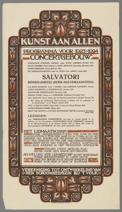 Willem Klijn, Kunst aan allen. Programma voor 1923-1924. Concertgebouw. Vereeniging voor ontwikkeling van den schoonheidszin bij 't volk