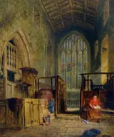 Samuel Dukinfield Swarbreck, A Church Interior with a Woman Reading