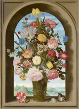 Ambrosius Bosschaert, Vase of Flowers in a Window Niche