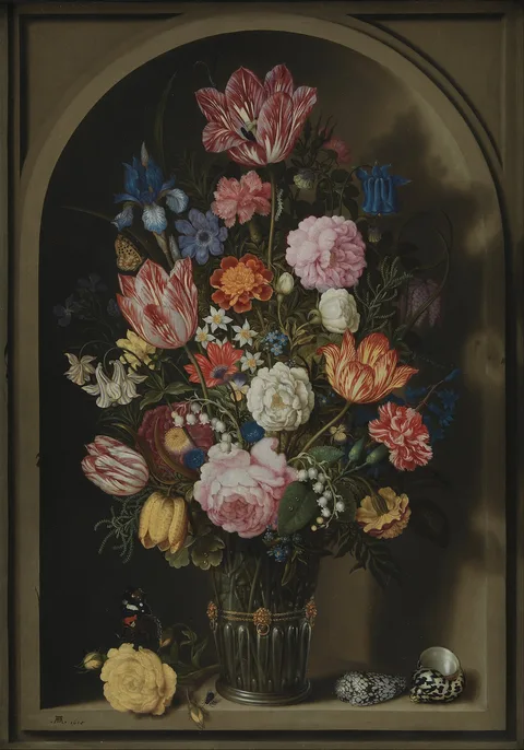 Ambrosius Bosschaert, Bouquet of Flowers in a Stone Niche