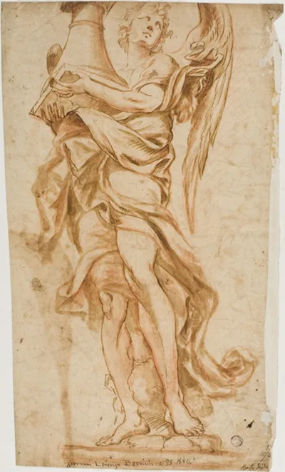 Gian Lorenzo Bernini, Study after Bernini's Angel sculpture at Ponte Sant'Angelo (recto); Copy of Africa Group (verso)