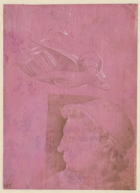 Benozzo Gozzoli, Head of a Man, Two Studies of a Woman's Profile, and a Study of An Angel (verso)