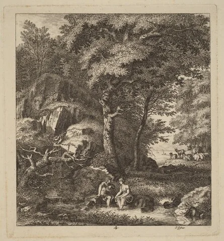 Salomon Gessner, A Shepherd and a Young Woman With Their Feet in a Brook