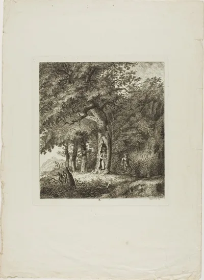 Salomon Gessner, Nymph Hiding in a Tree, plate eight from Paysages Dédiés à M. Warelet
