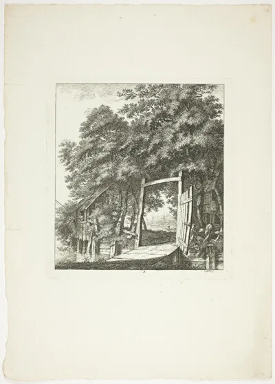 Salomon Gessner, Fishing from a Window, plate three from Paysages Dédiés à M. Warelet