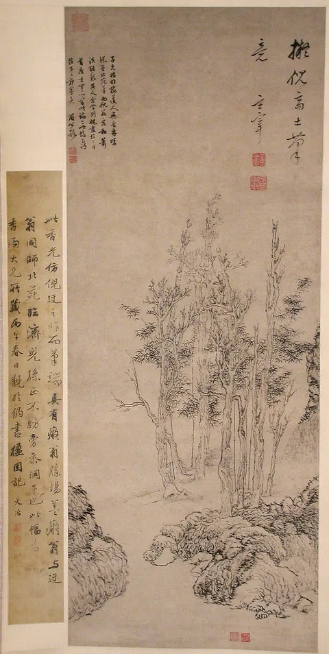 Dong Qichang, Landscape with Trees in the Manner of Ni Zan