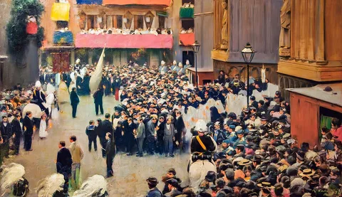 Ramon Casas, The Corpus Christi Procession Leaving the Church of Santa Maria del Mar