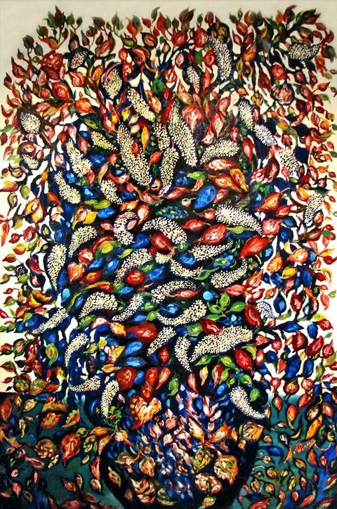 Séraphine Louis, Grand Bouquet au vase noir et fond bleu
