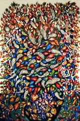 Séraphine Louis, Grand Bouquet au vase noir et fond bleu