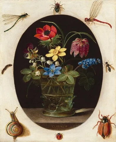 Clara Peeters, Still Life with Flowers Surrounded by Insects and a Snail