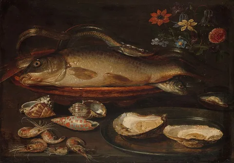 Clara Peeters, Still life with fish, oysters and shrimps
