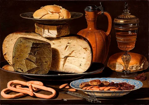 Clara Peeters, Still Life with Cheeses, Almonds and Pretzels