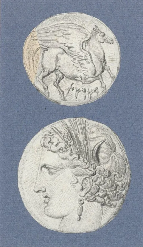 Achille Devéria, Hoofd van Persephone met dubbele aar in het haar, in profiel
