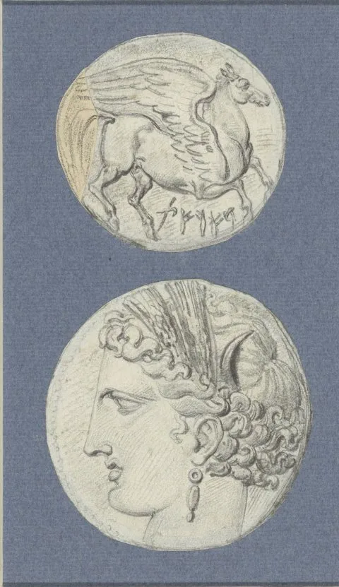 Achille Devéria, Steigerende Pegasus met inscriptie