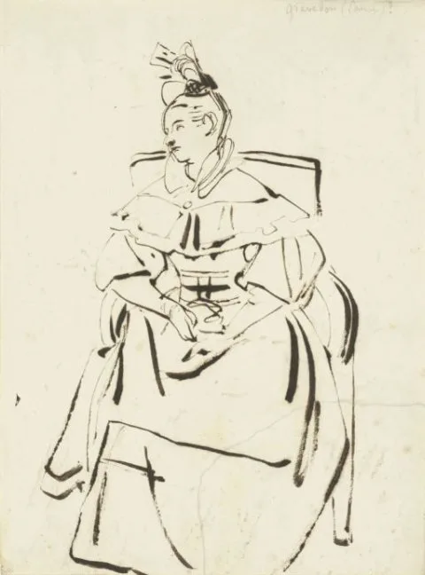 Achille Devéria, Zittende dame in een leunstoel (Laure Grevedon?)