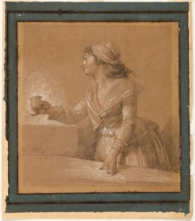 François-André Vincent, Young Woman at a Table Holding a Cup