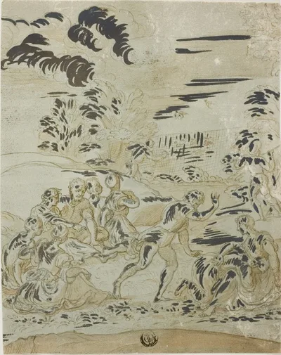 Bernard van Orley, Pastoral Scene: Men Hunting Birds, Couples Seated on Ground