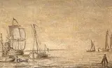 Willem van de Velde the Elder, Shipping, a Kaag and a Warship at Anchor