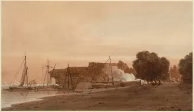 Thomas Girtin, A Boatyard at the Mouth of an Estuary