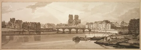 Thomas Girtin, A Selection of Twenty of the Most Picturesque Views in Paris: View of Pont de la Tournelle & Notre Dame taken from the Arsenal
