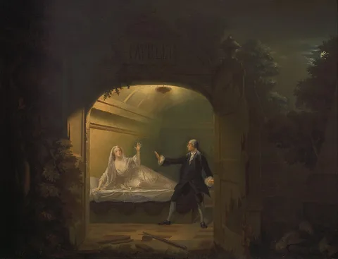 Benjamin Wilson, David Garrick and George Anne Bellamy in "Romeo and Juliet", Act V, Scene iii